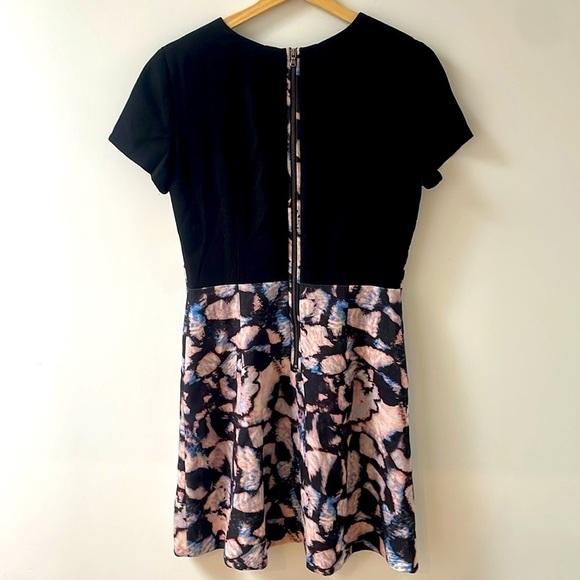 Club Monaco Charis Printed Shortsleeve A Line Dress Bodycon Pockets Black Pink 6 - Picture 4 of 9